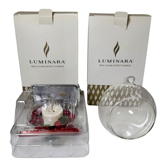 Lot Of 2 Luminara Real Flame Effect Candle Red Berry Ornament Tealight Remote - Picture 1 of 2